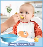 R HORSE 5Pcs Long Sleeved Bib for Babies Toddlers Waterproof Sleeved Bib with Great Capacity Pock...