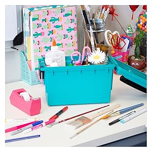 plastic organizer bins; stackable storage bins with lids; craft room organizers and storage