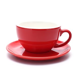 latte art coffee cup and saucer red color