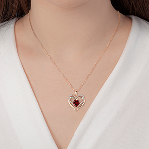 A+1-1 women wearing july ruby birthstone necklace