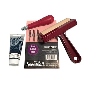 block printing kit, speedball, brayer, lino cutter, speedy carve, black ink