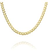 PAVOI Solid 925 Sterling Silver, 22K Gold Plated, Italian Diamond-Cut Curb Link Chain Necklace fo...