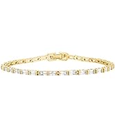 PAVOI 14K Gold Plated CZ Tennis Bracelet for Women | Classic Emerald Cut Simulated Diamond Bracelet