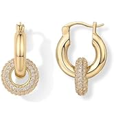 PAVOI 14K Gold Plated Convertible Chunky Hoop Earrings for Women | Cubic Zirconia Chunky Huggie E...