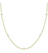 PAVOI 14K Gold Plated Station Necklace | Simulated Diamond BTY Necklace | Womens CZ Chain Necklac...