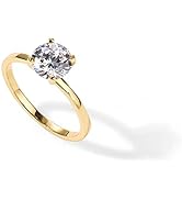 PAVOI 14K Gold Plated Round Cut Solitare Cubic Zirconia Engagement Ring for Women | Wedding Ring ...