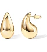 PAVOI 14K Gold Plated 925 Sterling Silver Post Teardrop Chunky Hoop Earrings | Lightweight Drop E...