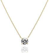 PAVOI 14K Gold Plated Crystal Solitaire 1.5 Carat (7.3mm) CZ Dainty Choker Necklace | Gold Neckla...