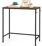OYEAL Console Table Industrial Entryway Table with Hooks 31.5 in Narrow Sofa Table with Metal Fra...