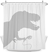 Coxila Dinosaur Shower Curtain Funny Dino Kids Bath Silhouette Animal Cartoon Boys White Gray Bat...