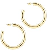 PAVOI 14K Gold Colored Lightweight Chunky Open Hoops | Gold Hoop Earrings for Women