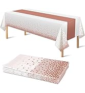 4 Pack Disposable Plastic Table Cloths for Parties,White and Rose Gold Dot Plastic Table Cloth Di...
