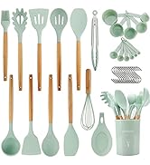 Kitchen Utensils Set QMVESS 35 Pcs Non-Stick Silicone Cooking with Holder Sturdy Insulation Woode...