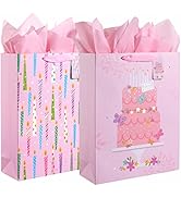 SUNCOLOR 2 Pack 16" Extra Large Gift Bags with Tissue Paper for Girls Birthday Party Bags