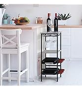 OYEAL Floor Wine Rack, 8 Bottles Wine Bar Cabinet with Storage & Wine Glass Holder Wine Bottle Ho...