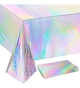 4 Pack Iridescence Plastic Tablecloths Disposable Laser Tablecloth Holographic Foil Rectangle Tab...