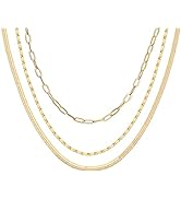 PAVOI 14K Gold Plated Dainty Layering Necklaces for Women | Snake Chain, Curb Link, Paperclip Lay...