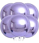 Big, 22 Inch Purple Foil Balloons - Pack of 6, Metallic Purple Balloons | 360 Degree 4D Sphere Pu...