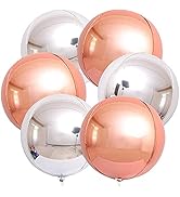 Large, Metallic Rose Gold Balloon - Pack of 6 | 22 Inch 360 Degree 4D Silver Foil Balloon and Myl...