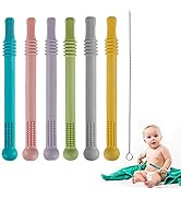 Hollow Teether Tubes, 6 Pack Chew Straw Toy for Infant Toddlers Silicone Teething Toys for Babies...