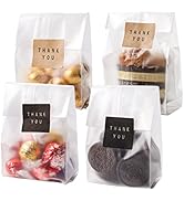 LOKQING Cellophane Treat Bags Cookie bags for Packaging Clear Gift Bags with Stickers for Cookies...