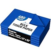 480 Sheets Bulk Dark Blue Tissue Paper - 15" x 20" Packing Paper Sheets for Moving - 10lb Wrappin...