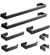 Fapully 8 Piece Bathroom Hardware Accessories Set Stainless Steel Matte Black Wall Mounted