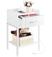 OYEAL White Nightstand, End Table with Charging Station 2-Tier Side Table with Drawer and Storage...