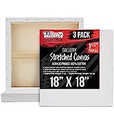 U.S. Art Supply 18 x 18 inch Gallery Depth 1-1/2" Profile Stretched Canvas, 3-Pack - 12-Ounce Acr...