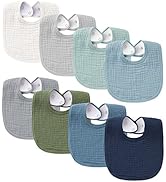 Konssy Muslin Baby Bibs 8 Pack Baby Bandana Drool Bibs Cotton for Unisex Boys Girls, 8 Solid Colo...