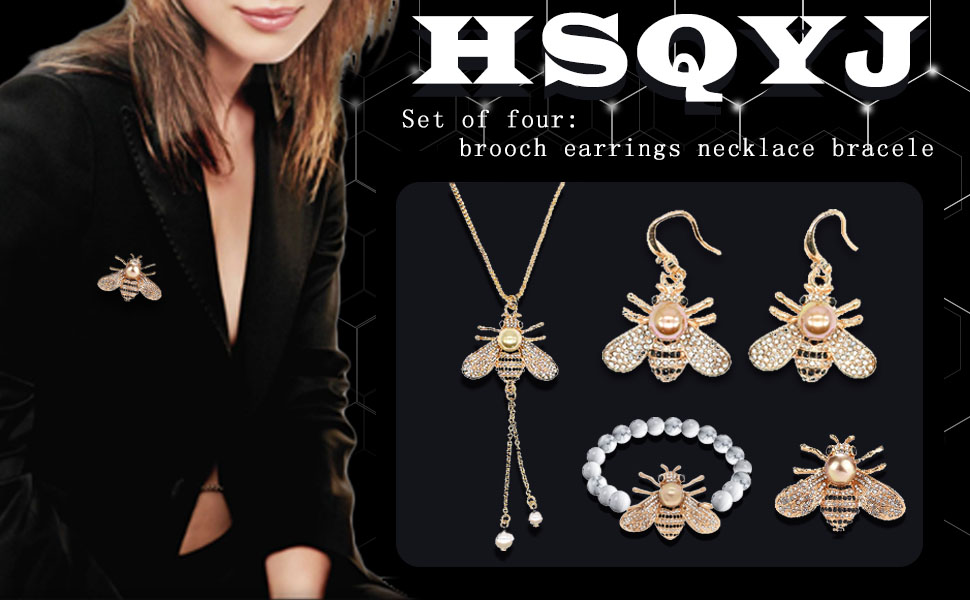 Honey Bee Brooches Necklaces Earrings Bracelet Jewelry Set