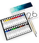 26 x 12ml Watercolor Paint Tube Set | 2 x Professional Brushes | Richly Pigmented Vibrant Colors ...