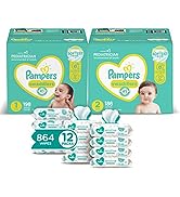 Pampers Baby Diapers and Wipes Starter Kit, Swaddlers Disposable Baby Diapers Sizes 1 (198 Count)...