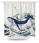 Coxila Funny Cat Shower Curtain Cool Fun Ocean Japanese Sea Wave Cute Whale Shark Cartoon Animal ...