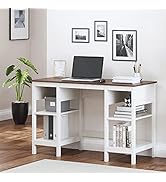 Spirich Home Office Computer Desk, 47 Inch Modern Rustic Wood Study Writing Table with Open Stora...
