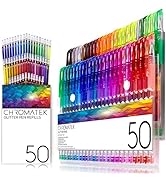 Chromatek Glitter Pens 100 Set Best Colors. 200% The Ink: 50 Gel Pens, 50 Refills. Super Glittery...