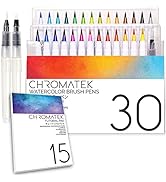 30 Watercolor Brush Pens, 15 Page Tutorial Pad and Online Video Series by Chromatek. Real Brush T...