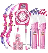 Bow and Arrow Toys for 5 6 7 8 9 10 Years Olds Girls, Archery Set Includes 2 Super Bow with LED L...