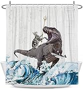 Coxila Funny Cat Shower Curtain Cool Dinosaur Dino Japanese Sea Ocean Wave for Kids Children Boys...