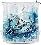 Coxila Funny Cat Shower Curtain Cute Fun Cool Kids Animal Nautical Riding Whale Ocean Beach Theme...