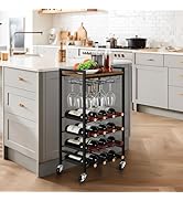 OYEAL Wine Rack Free Standing Floor 16 Bottles Rolling Wine Bottle Holder Liquor Cabinet Bar Cart...