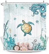 Coxila Sea Turtle Shower Curtain Octopus Beach Starfish Coral Sea Life Underwater Ocean Bathroom ...