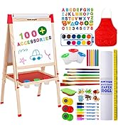 Blue Squid Art Easel for Kids - 100+ Accessories Double Sided Wooden Kids Easel Drawing Board wit...
