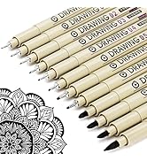 Micro Fineliner Drawing Art Pens: 12 Black Fine Line Waterproof Ink Set Artist Supplies Archival ...