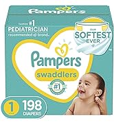 Diapers Size 1 (8-14 lbs) Newborn, 198 Count - Pampers Swaddlers Disposable Baby Diapers, (Packag...