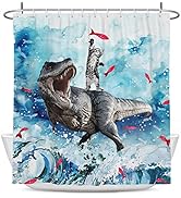 Coxila Funny Cat Shower Curtain Cute Animal Riding Dinosaur Kids Sea Ocean Wave Fish Cool Fun Uni...