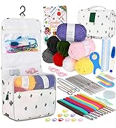 Coopay Upgraded Hanging Crochet Kit Beginners Crochet Set with Case & 8 Yarn for Crocheting, 63PC...