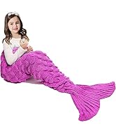 JR.WHITE Mermaid Tail Blanket for Kids, Hand Crochet Snuggle Mermaid, All Seasons Seatail Sleepin...