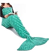 JR.White Mermaid Tail Blanket for Kids and Adults, Hand Crochet Snuggle Mermaid, All Seasons Seat...