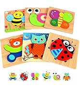 Springflower Wooden Toddler Jigsaw Puzzle Gift Toy for 1 2 3 Years Old Boys and Girls,6 Pack Anim...